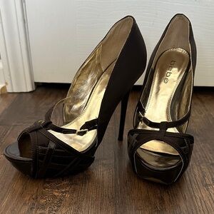 Bebe Chocolate Brown Peep Toe Heels